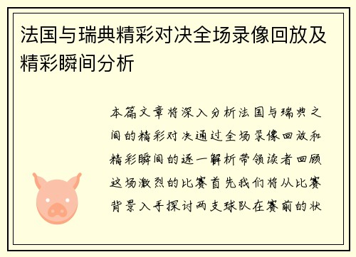 法国与瑞典精彩对决全场录像回放及精彩瞬间分析